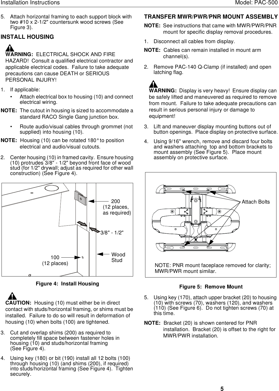 Page 5 of 8 - Chief Chief-Tv-Mount-Pac-500-Users-Manual- PAC500 INSTALLATION INSTRUCTIONS  Chief-tv-mount-pac-500-users-manual