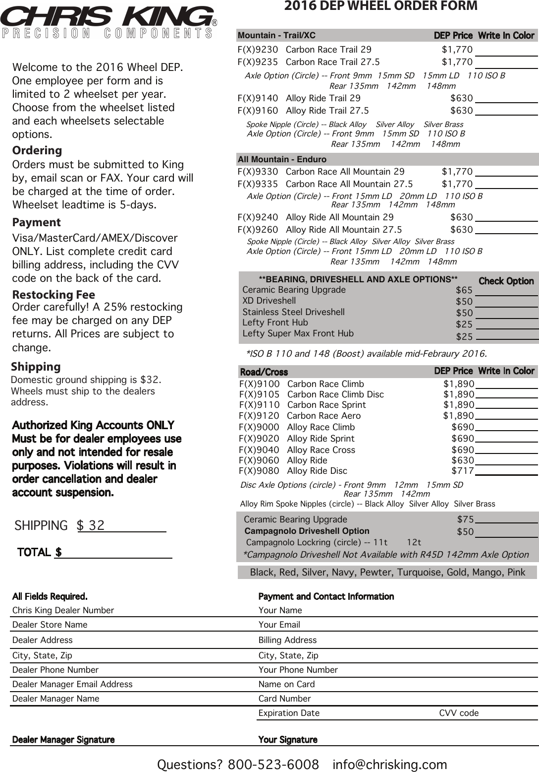 Page 1 of 1 - Chris King 2016-Wheel-Dep-Form March DEP Wheel Special Form User Manual