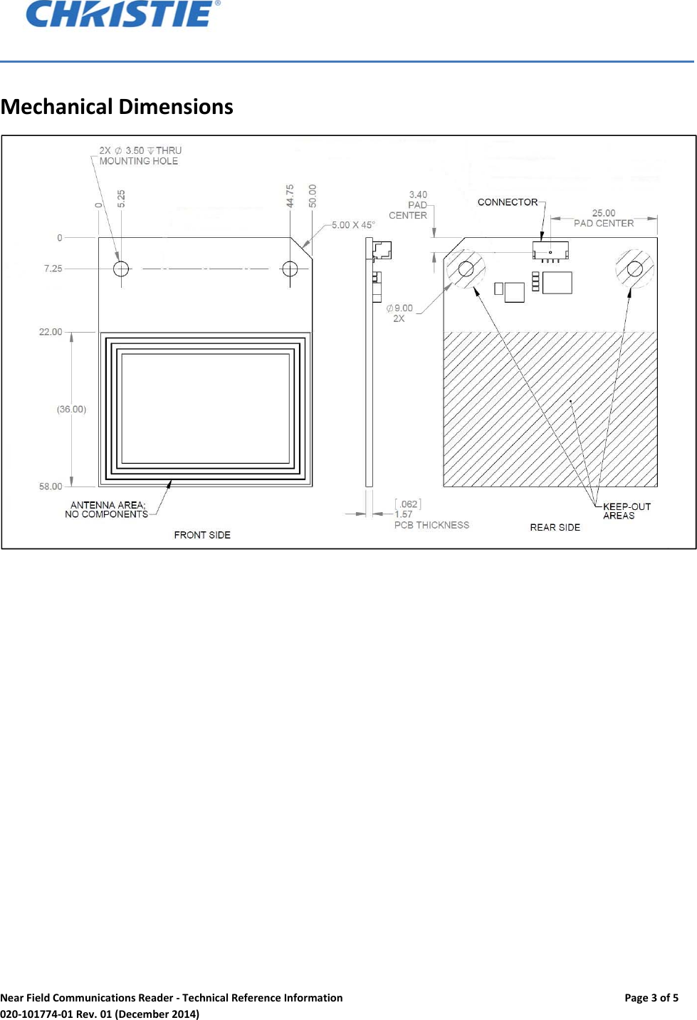 NearFieldCommunicationsReader‐TechnicalReferenceInformationPage3of5020‐101774‐01Rev.01(December2014)MechanicalDimensions