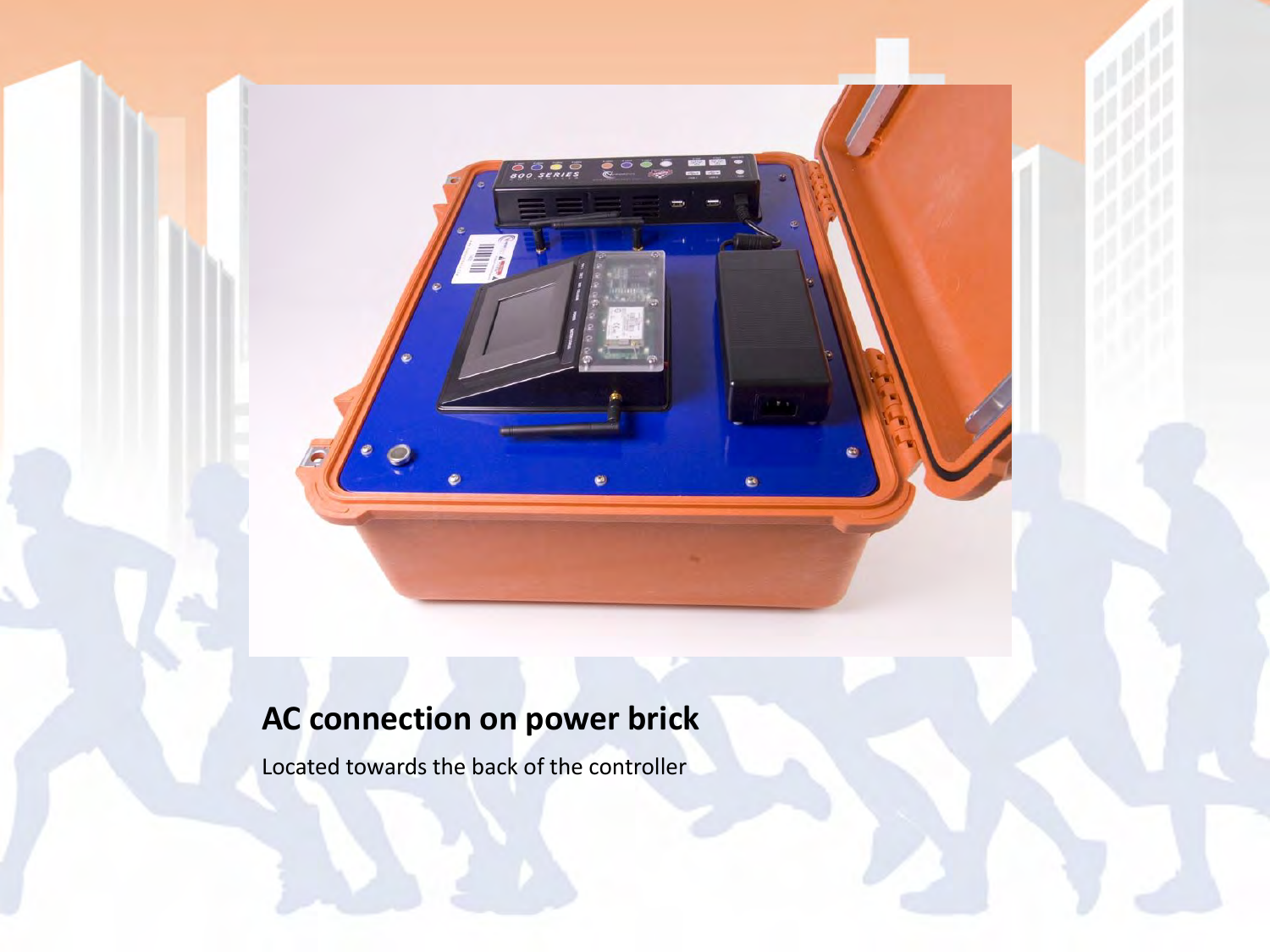 AC connection on power brick Located towards the back of the controller 