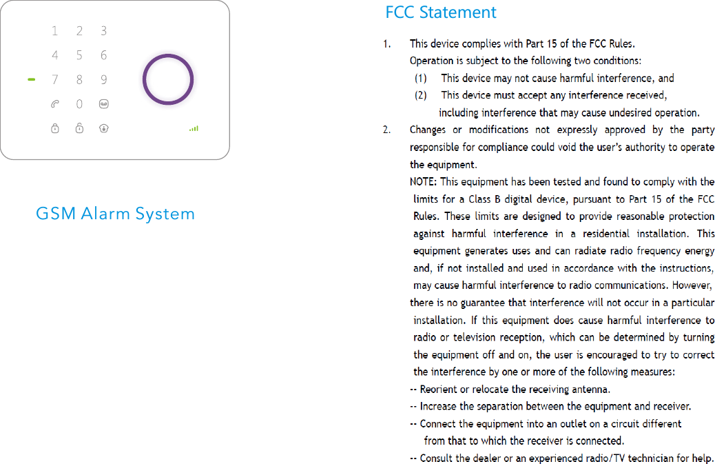 GSM Alarm SystemFCC Statement