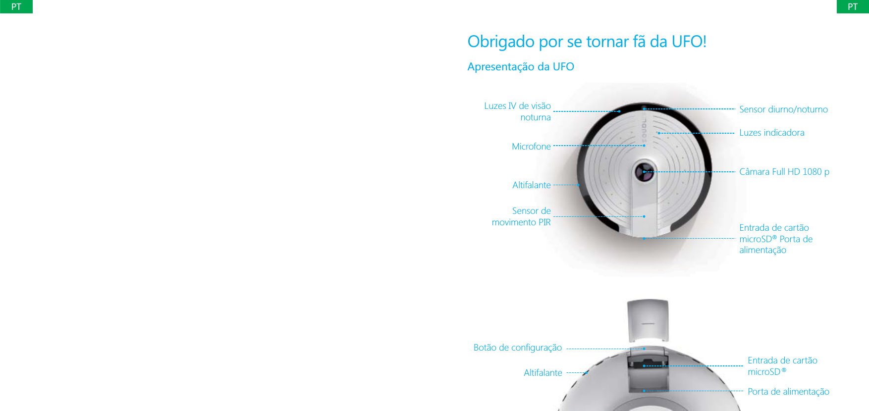 PTPTObrigado por se tornar f&atilde; da UFO!Apresenta&ccedil;&atilde;o da UFOLuzes IV de vis&atilde;o noturnaMicrofoneAltifalanteSensor de movimento PIREntrada de cart&atilde;o microSD 1Sensor diurno/noturnoLuzes indicadoraPorta de alimenta&ccedil;&atilde;oAltifalanteC&acirc;mara Full HD 1080 pEntrada de cart&atilde;o microSD   Porta de alimenta&ccedil;&atilde;o&reg;&reg;