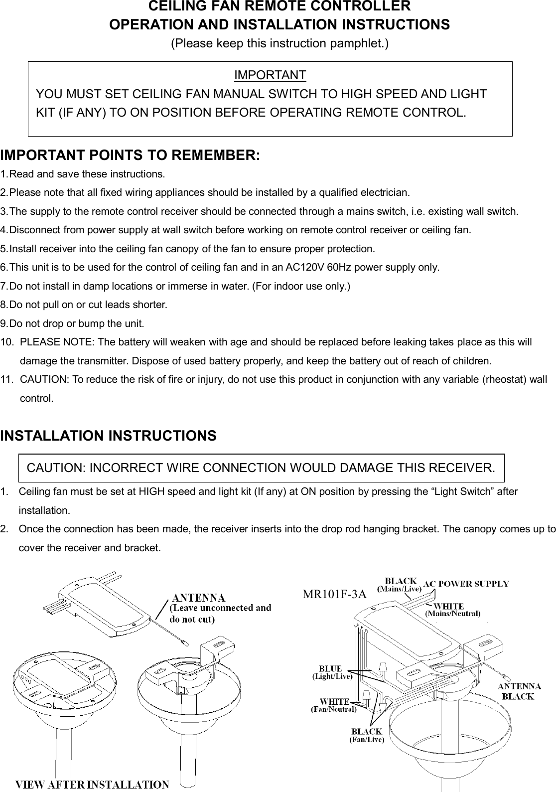 Chungear Co Ce10326 Ceiling Fan Remote Controller Transmitter