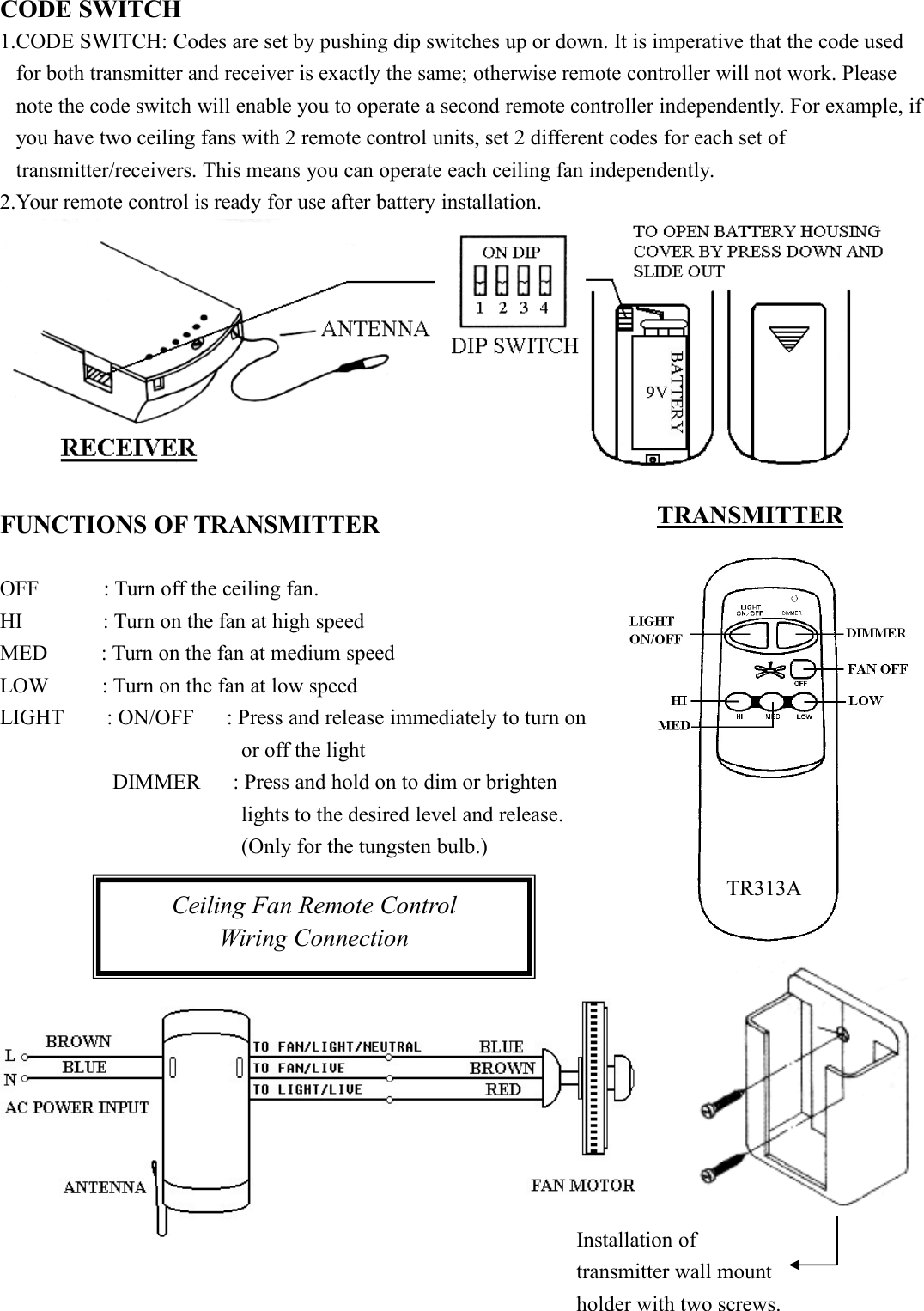 Chungear Co Ce10709 Ceiling Fan Remote Controller Transmitter