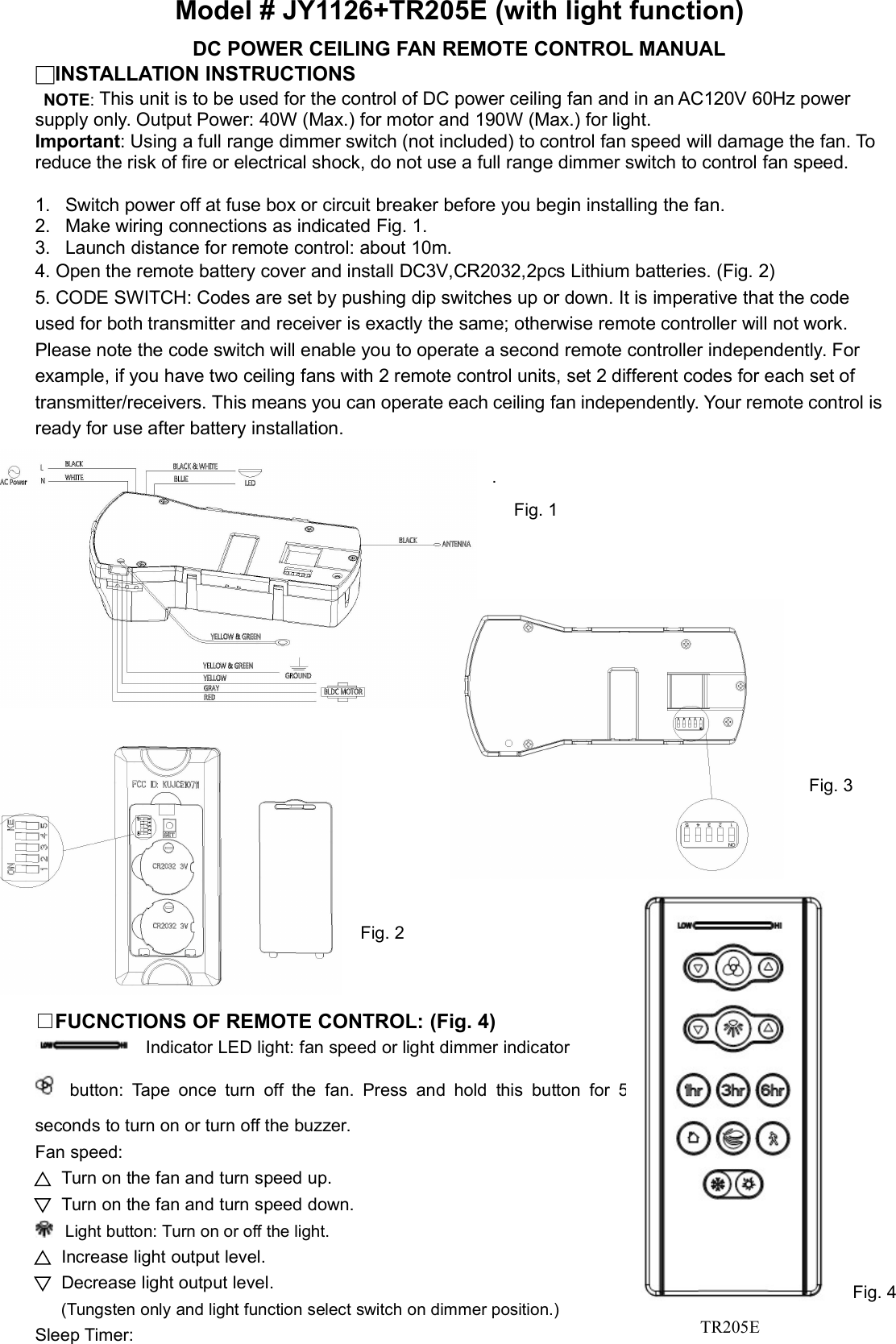 Page 1 of Chungear Co CE10711 Ceiling Fan Remote Controller (Transmitter) User Manual  Rev01 181207