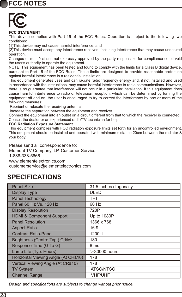 Page 31 of Chunghsin Technology Group 3216H 32 inch HD DLED TV User Manual ELST3216H1