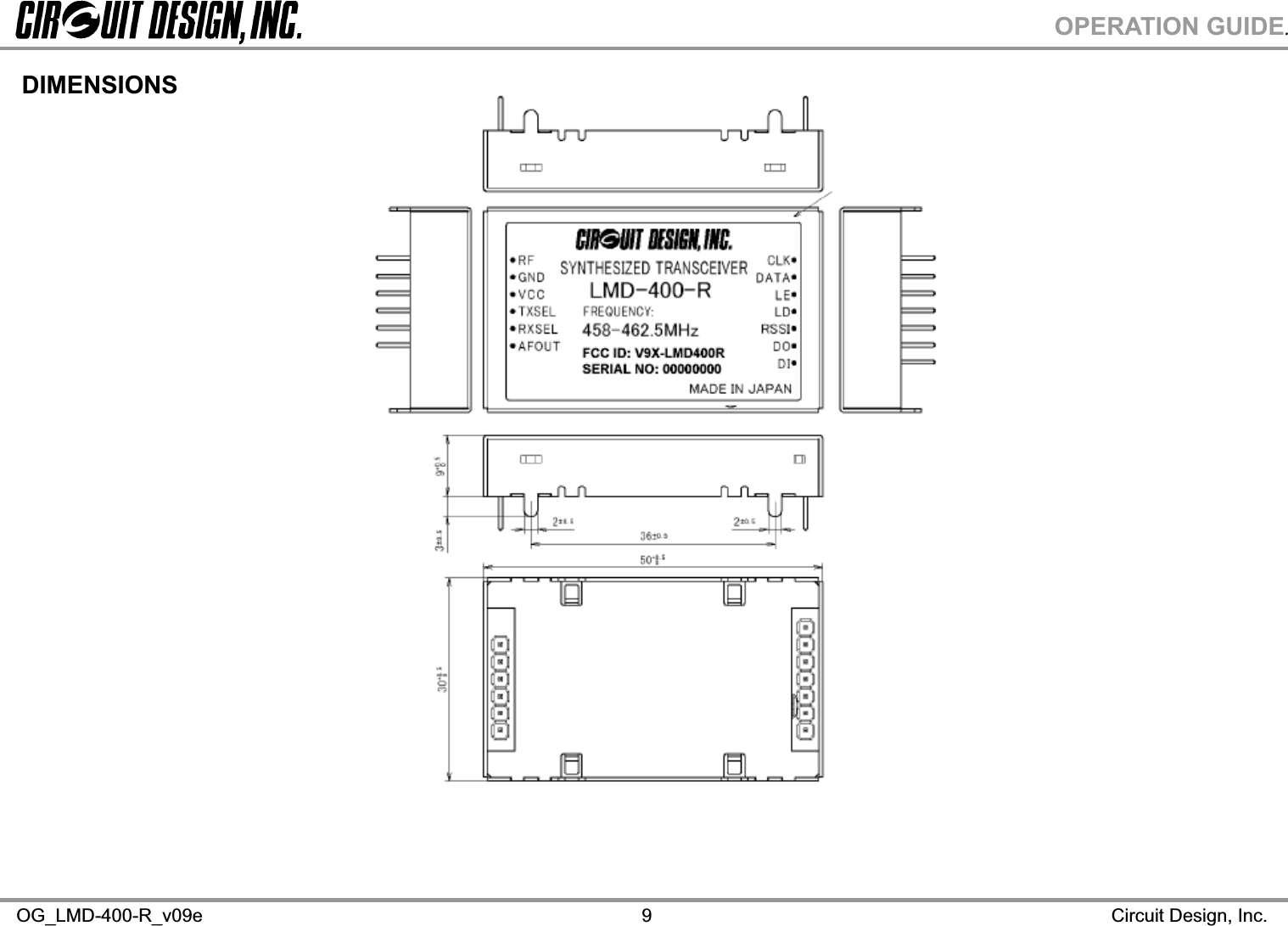 OPERATION GUIDE.OG_LMD-400-R_v09e                                                                  Circuit Design, Inc.9DIMENSIONS