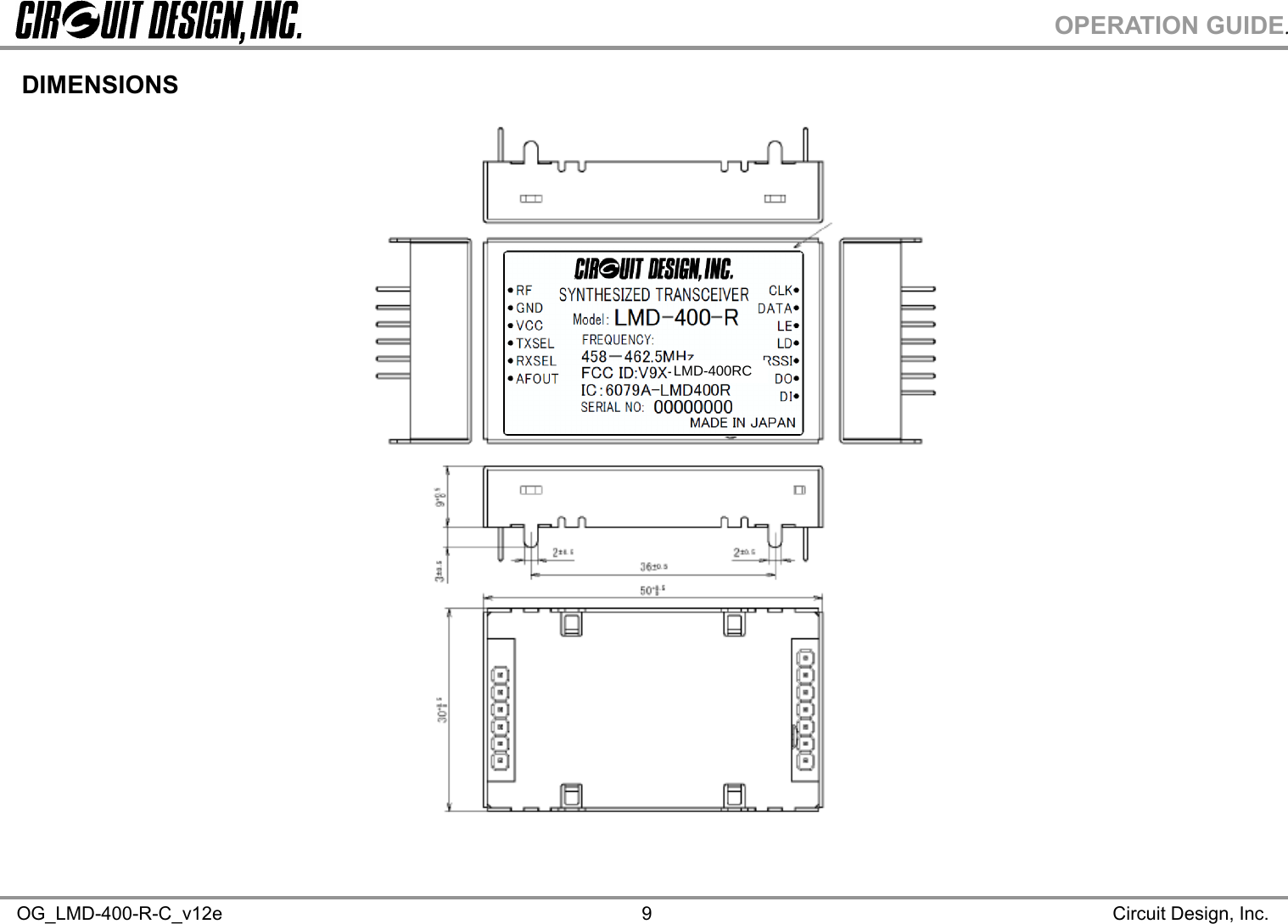 OPERATION GUIDE.OG_LMD-400-R-C_v12e Circuit Design, Inc.9DIMENSIONSLMD-400RC