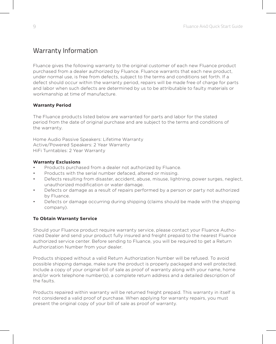 Page 9 of Circus World Displays AI40 Powered Bookshelf Speaker User Manual 