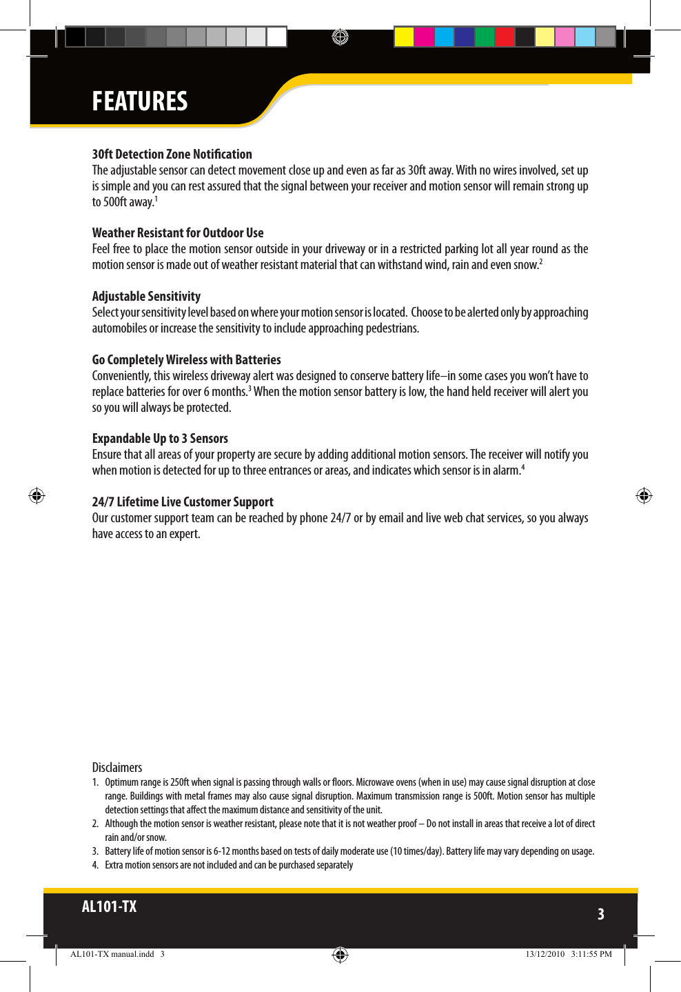 Circus World Displays AL101 INDOOR/OUTDOOR SENSOR User Manual