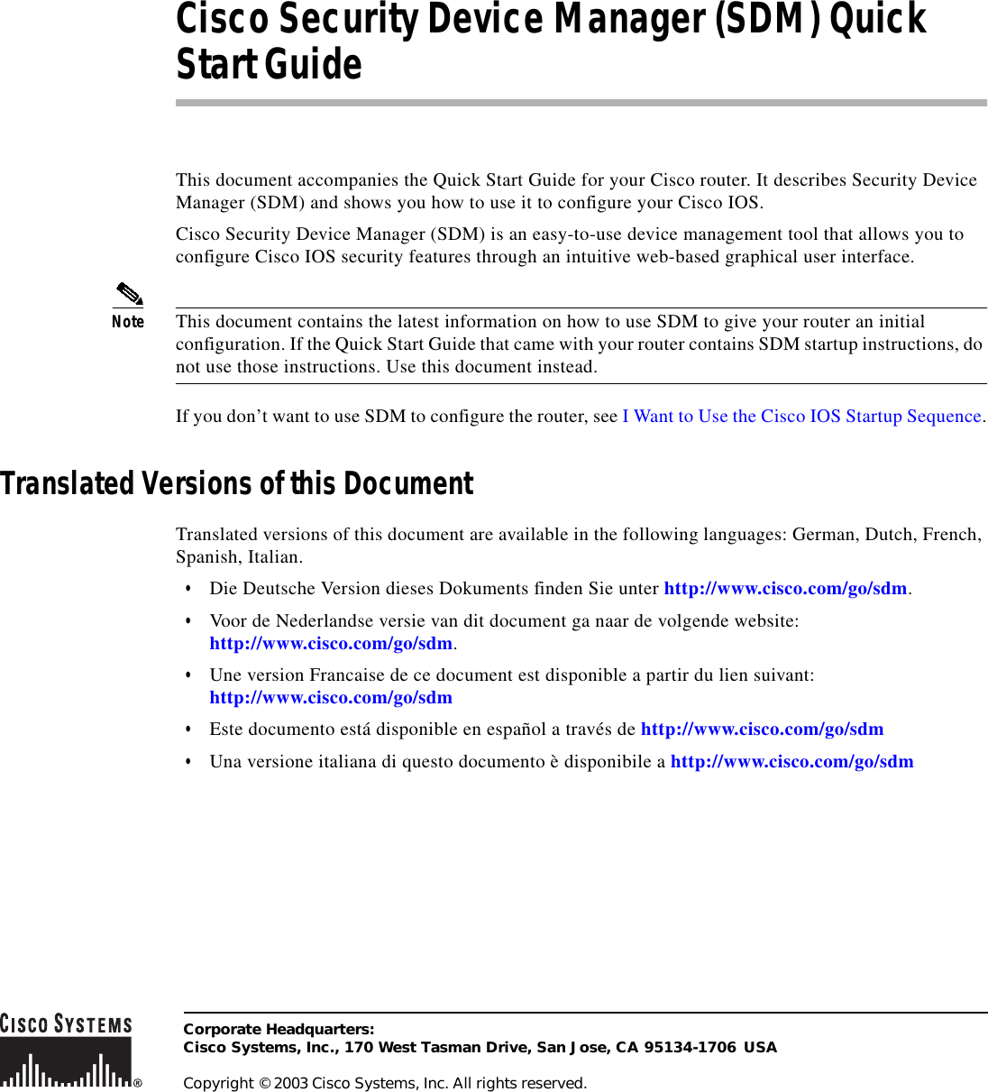 Page 1 of 10 - Cisco-Systems Cisco-Systems-1701-Getting-Started-Guide- Sdmsupp  Cisco-systems-1701-getting-started-guide