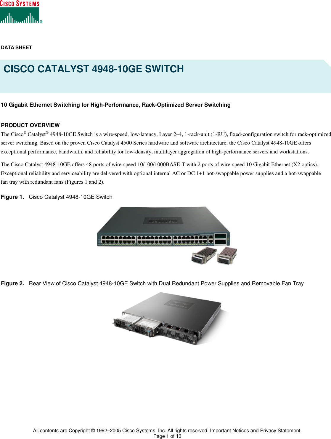 Cisco Systems 4948 Data Sheet 0900aecd80324d3bpdf