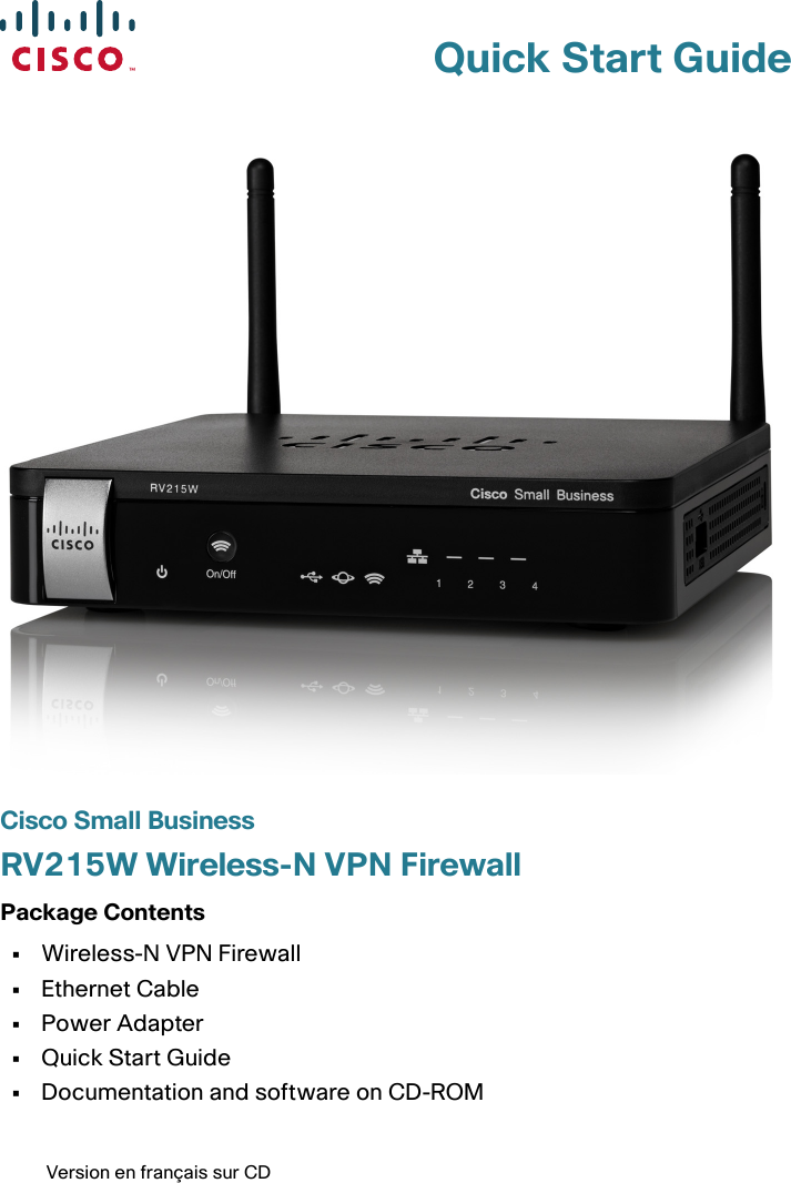 Page 1 of 8 - Cisco-Systems Cisco-Systems-Rv215W-Users-Manual- Cisco RV215W Wireless-N VPN Firewall Quick Start Guide (English)  Cisco-systems-rv215w-users-manual