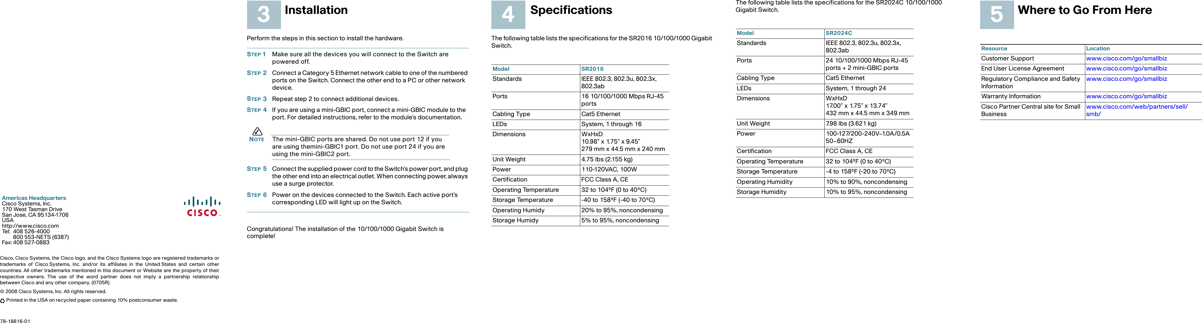 Page 2 of 2 - Cisco-Systems Cisco-Systems-Sr2016-Getting-Started-Guide- Cisco SR2016 And SR2024C 16-Port 24-Port 10/100/1000 Gigabit Switches Quick Start Guide  Cisco-systems-sr2016-getting-started-guide