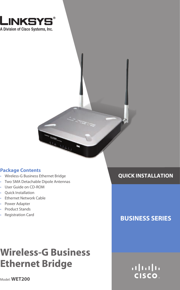 Page 1 of 4 - Cisco-Systems Cisco-Systems-Wet200-Users-Manual- Cisco WET200 Wireless-G Business Ethernet Bridge Quick Start Guide  Cisco-systems-wet200-users-manual