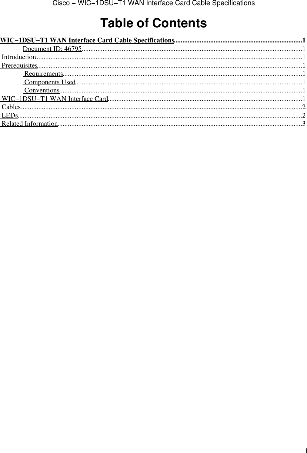 Page 1 of 4 - Cisco-Systems Cisco-Systems-Wic-1Dsu-T1-Specification-Sheet- Cisco - WIC-1DSU-T1 WAN Interface Card Cable Specifications Cisco-systems-wic-1dsu-t1-specification-sheet