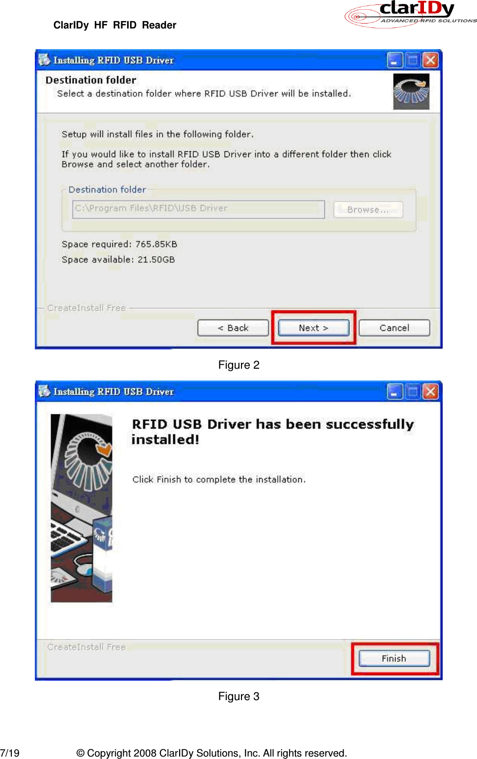 ClarIDy  HF  RFID  Reader        7/19  © Copyright 2008 ClarIDy Solutions, Inc. All rights reserved.  Figure 2  Figure 3 