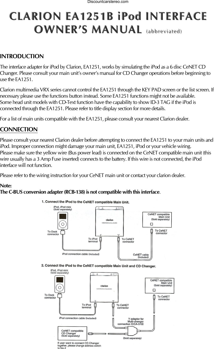 Page 1 of 4 - Clarion Clarion-Car-Stereo-System-Ea1251-Users-Manual EA1251b