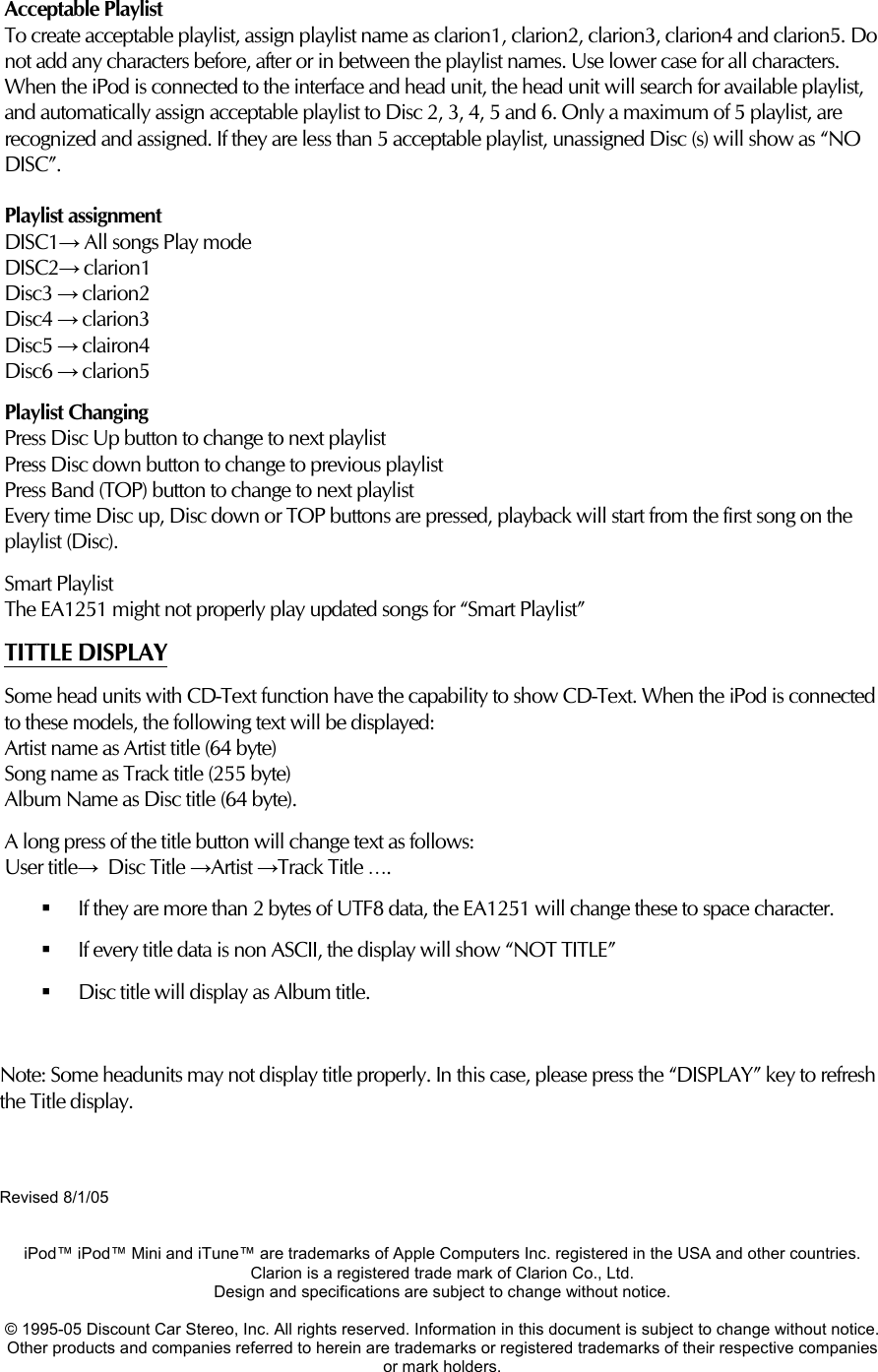 Page 4 of 4 - Clarion Clarion-Car-Stereo-System-Ea1251-Users-Manual EA1251b