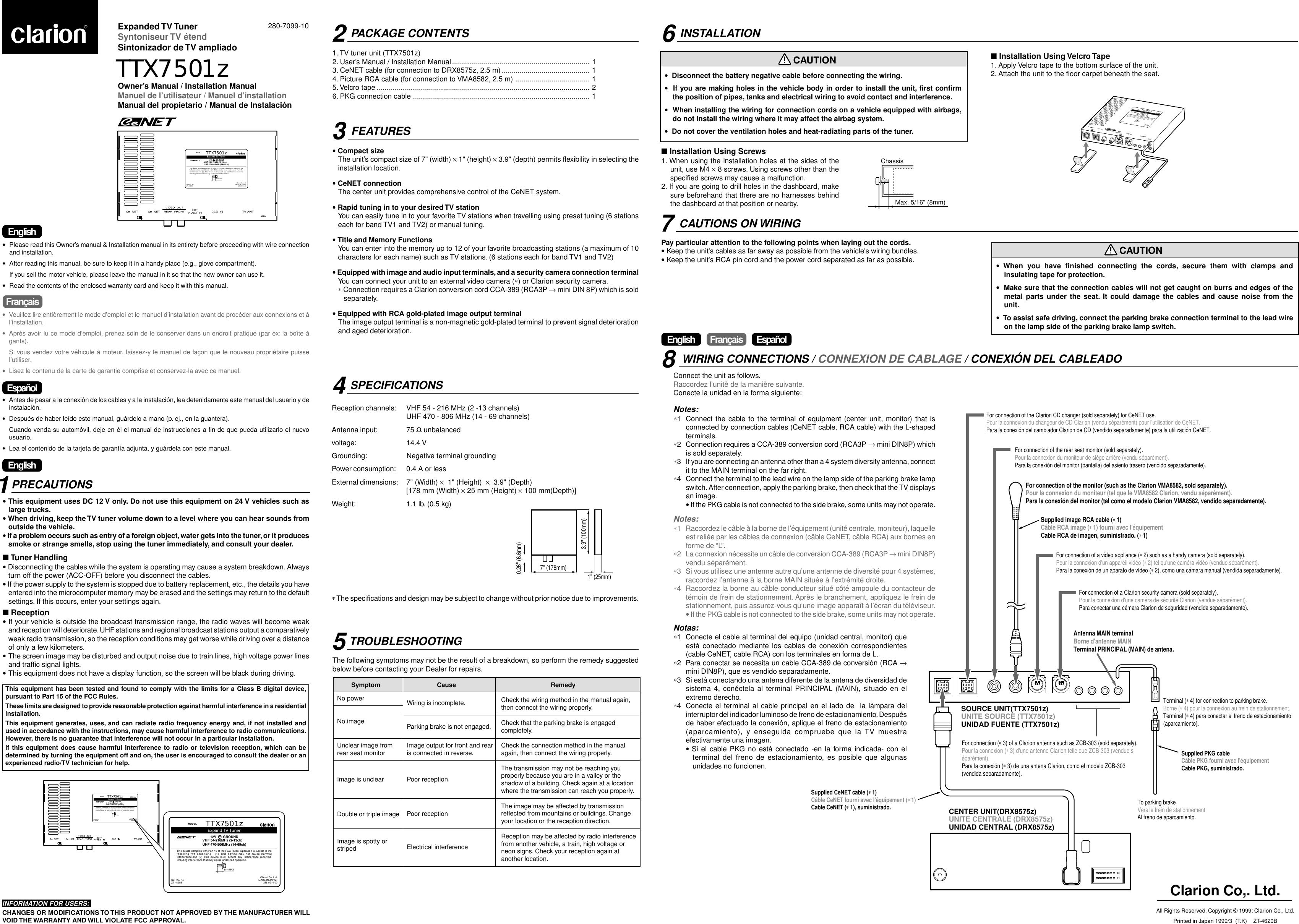 Page 1 of 1 - Clarion Clarion-Cenet-Ttx7501Z-Users-Manual- TTX7501z  Clarion-cenet-ttx7501z-users-manual
