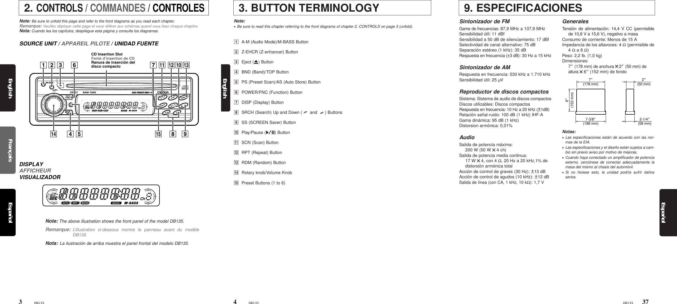 Page 2 of 12 - Clarion Clarion-Db135-Users-Manual- 280-7920-00_Cover  Clarion-db135-users-manual