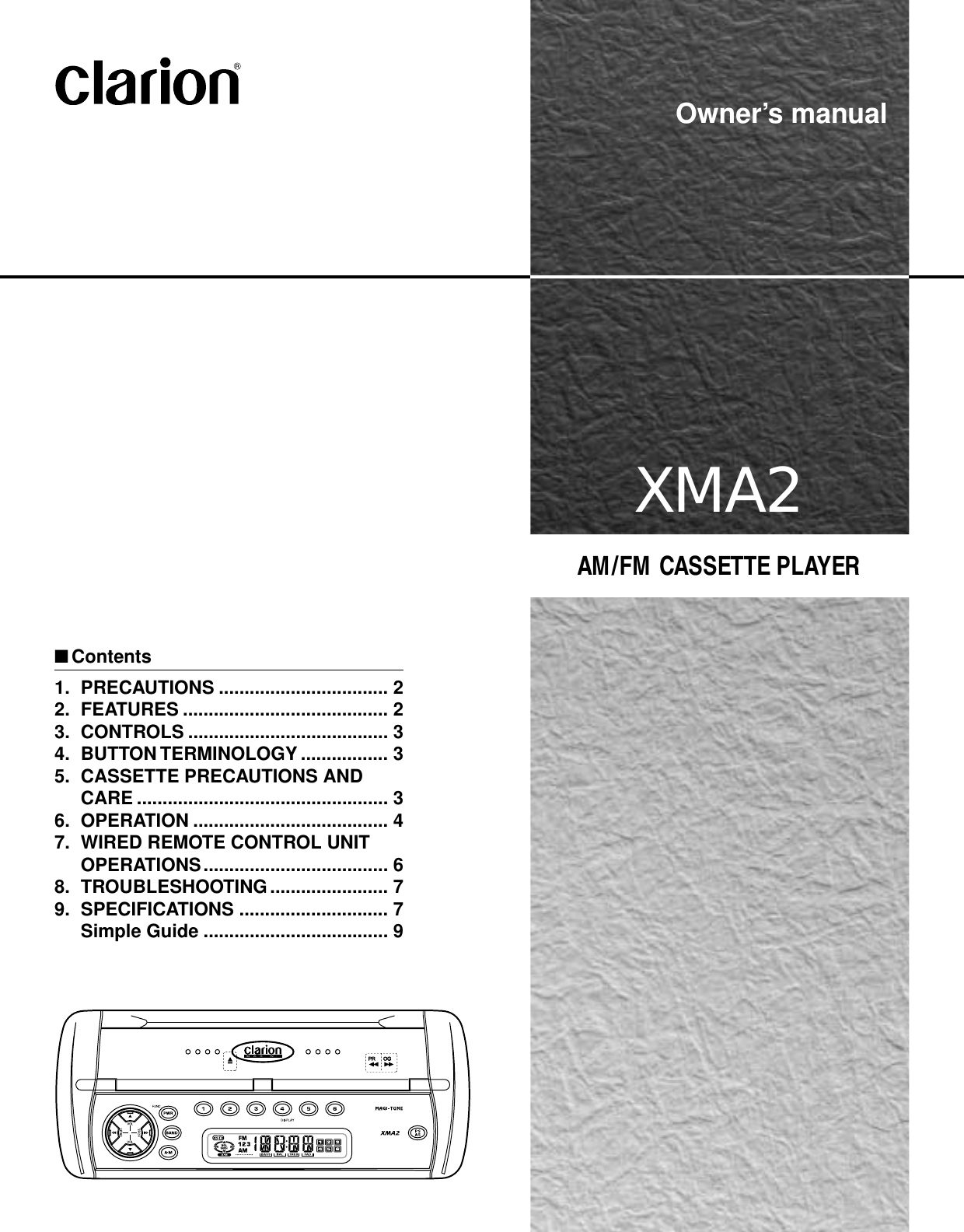 Page 1 of 12 - Clarion Clarion-Xma2-Users-Manual-  Clarion-xma2-users-manual