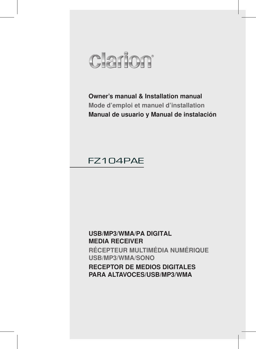 Clarion FZ104PA ENG IM Y 140626.indb FZ104PAE Manual