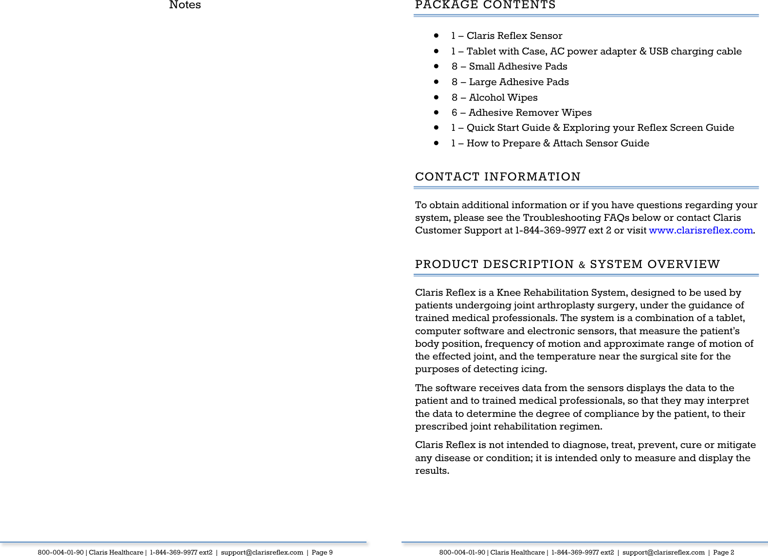 Page 3 of Claris Healthcare REFLEX1 Claris Reflex User Manual Claris Reflex IFU CQ1 PS2