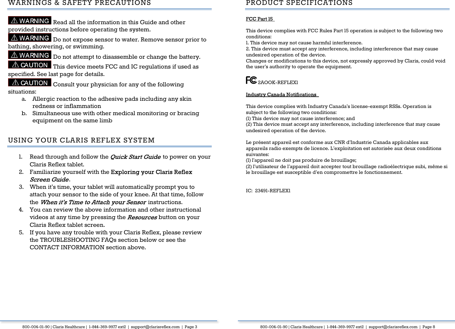 Page 4 of Claris Healthcare REFLEX1 Claris Reflex User Manual Claris Reflex IFU CQ1 PS2