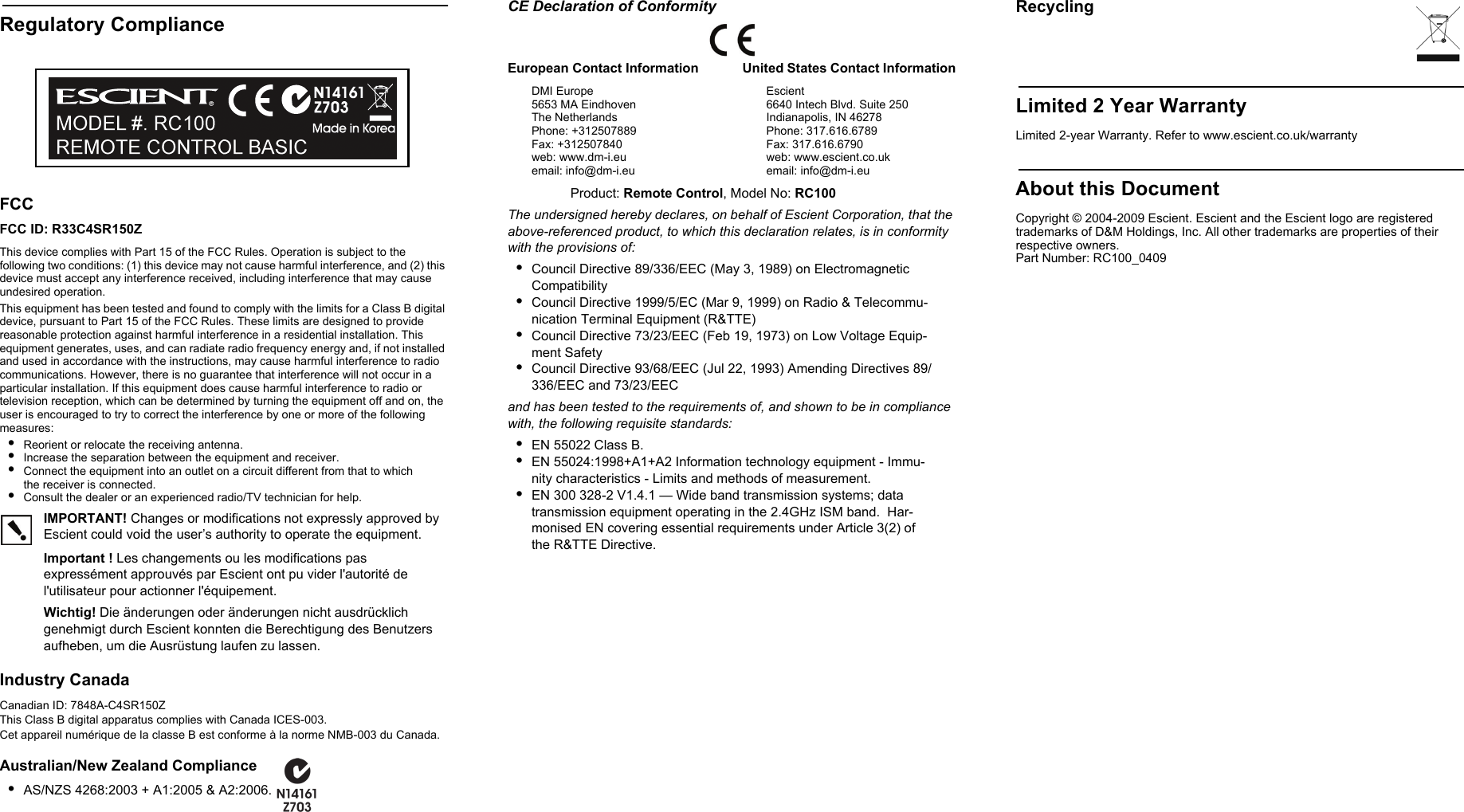 Page 2 of 2 - Clarity RC100 User Manual  To The 6b3fc281-3b25-4882-ad7b-41c036cf5eca