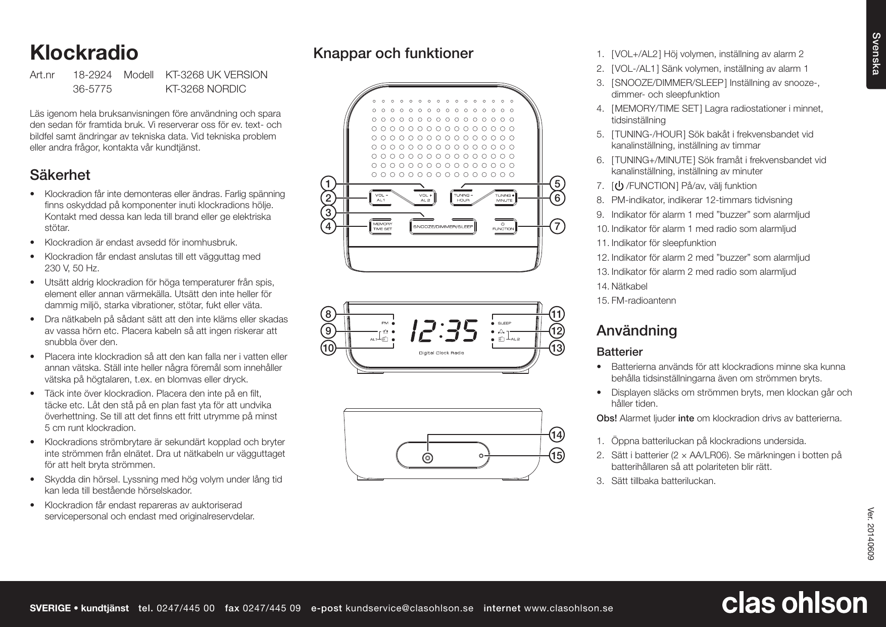 Page 3 of 10 - Clas-Ohlson Clas-Ohlson-Clas-Ohlson-Kt-3268-Users-Manual-  Clas-ohlson-clas-ohlson-kt-3268-users-manual