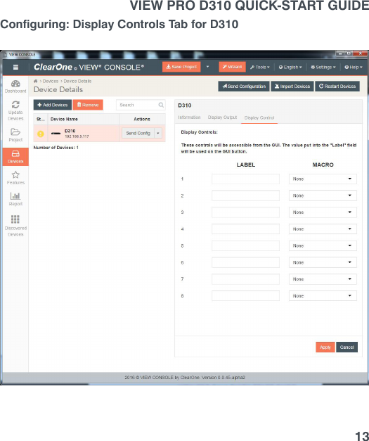 13Configuring: Display Controls Tab for D310VIEW PRO D310 QUICK-START GUIDE