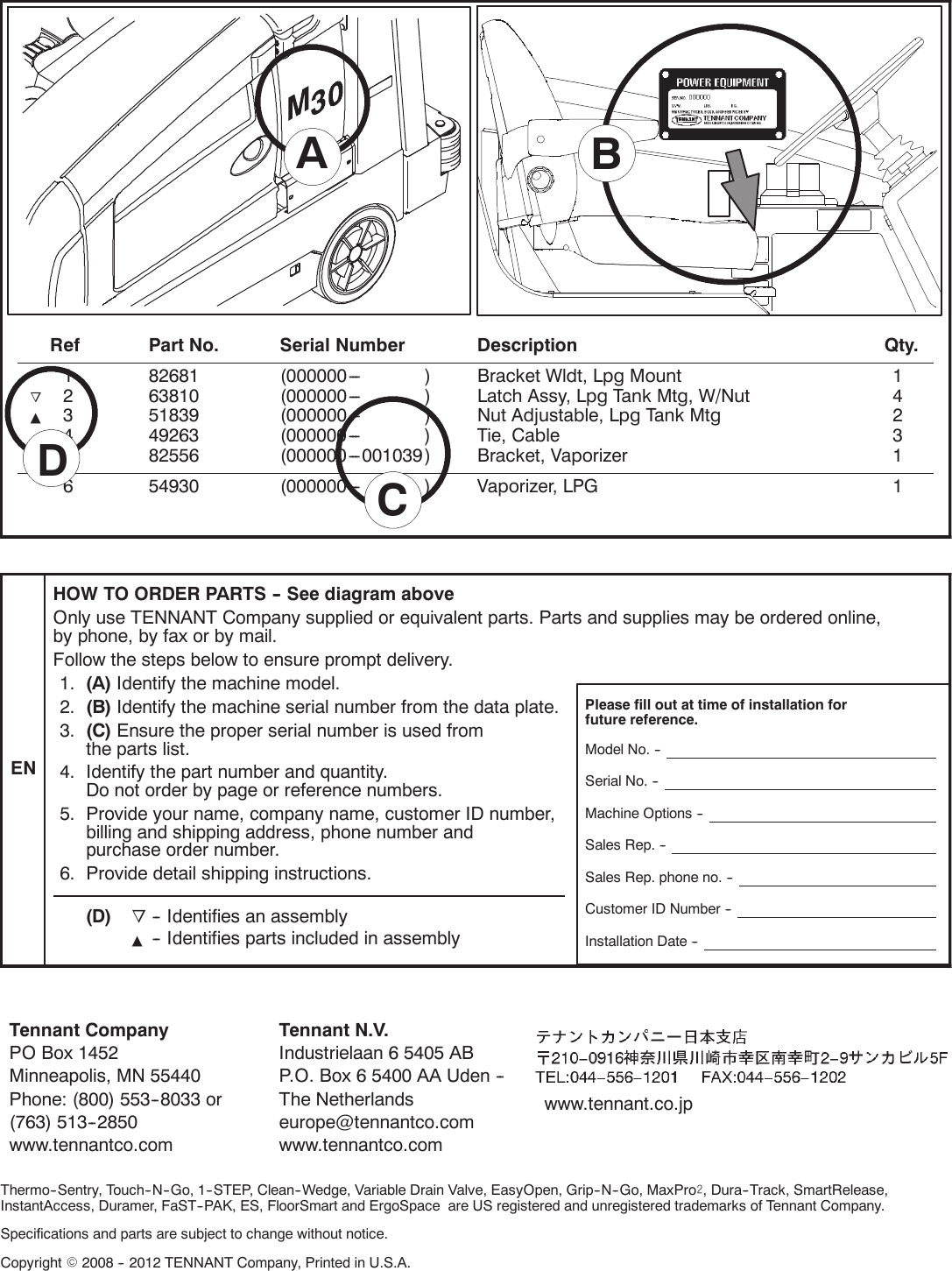 Clemas M30 Lpg Sweeper Scrubber Parts Manual