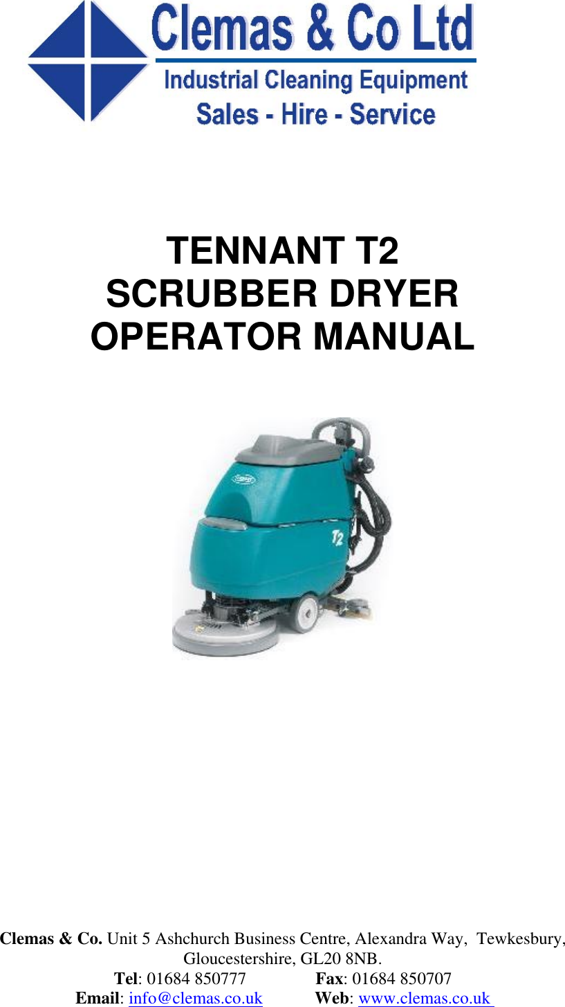 Clemas T2 Cover Tennant Operator Manual