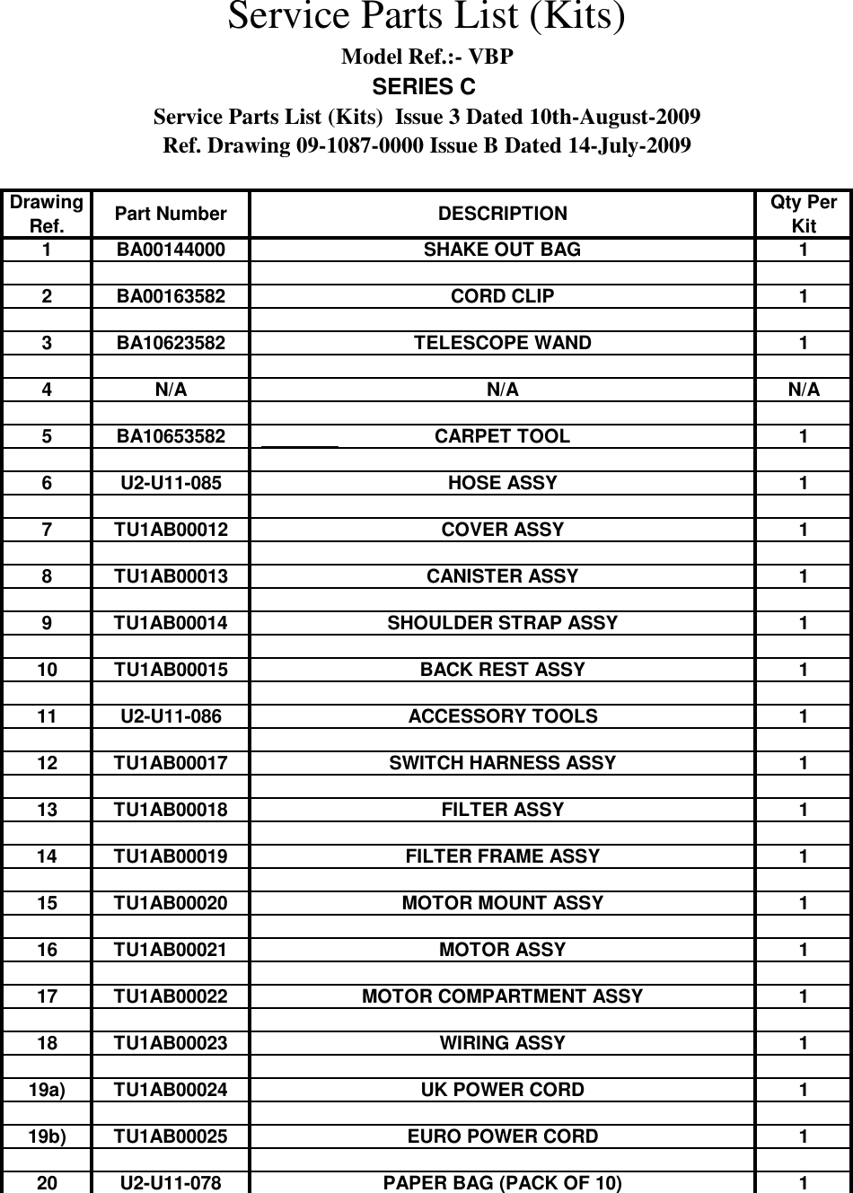Page 2 of 4 - Clemas VBP TRUVOX SERVICE PARTS LIST SERIES C Valet-Backpack-Parts-Manual