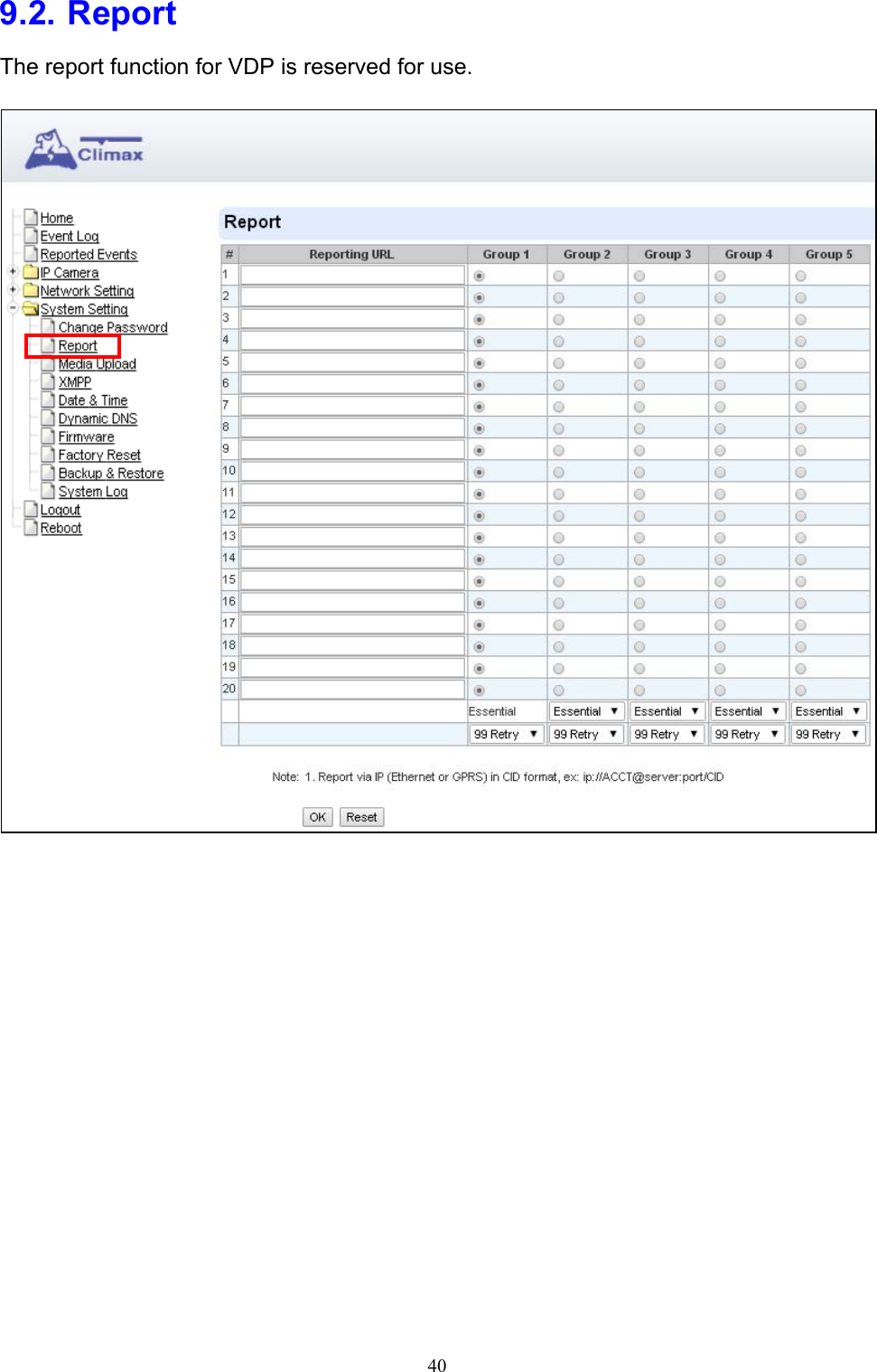 40  9.2. Report The report function for VDP is reserved for use.                       Reporting URL    