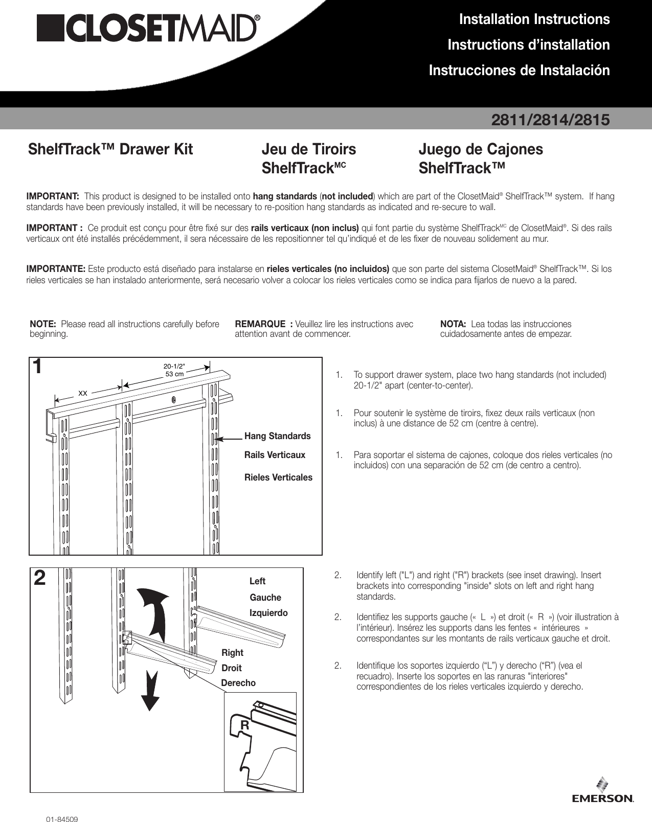 Page 1 of 2 - Closet-Maid Closet-Maid-Shelftrack-Drawer-Kit-2811-Users-Manual-  Closet-maid-shelftrack-drawer-kit-2811-users-manual