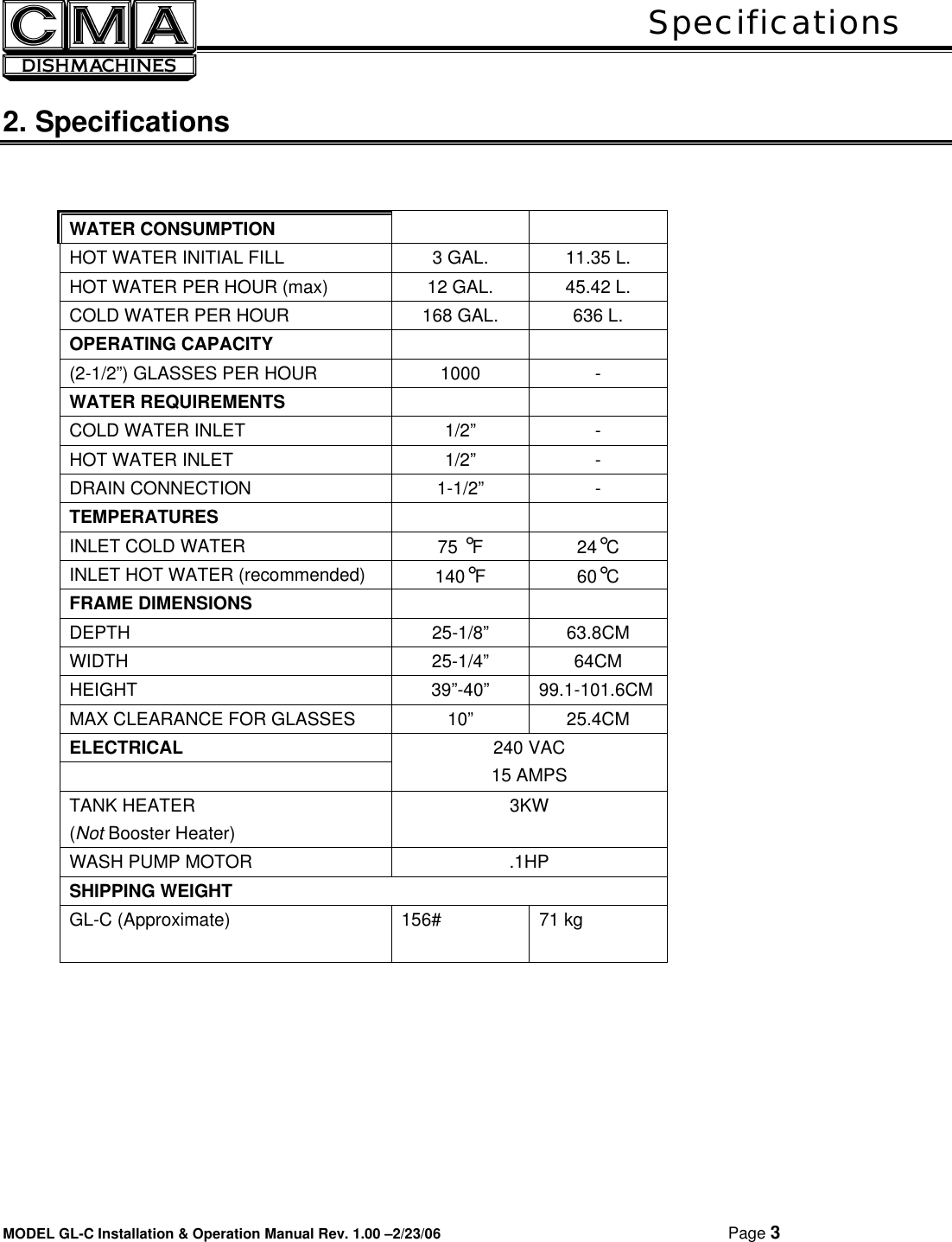 Page 4 of 11 - Cma-Dishmachines Cma-Dishmachines--Gl-C-Users-Manual- 180UC Svc & Parts Manual Rev 1.03 050201  Cma-dishmachines--gl-c-users-manual