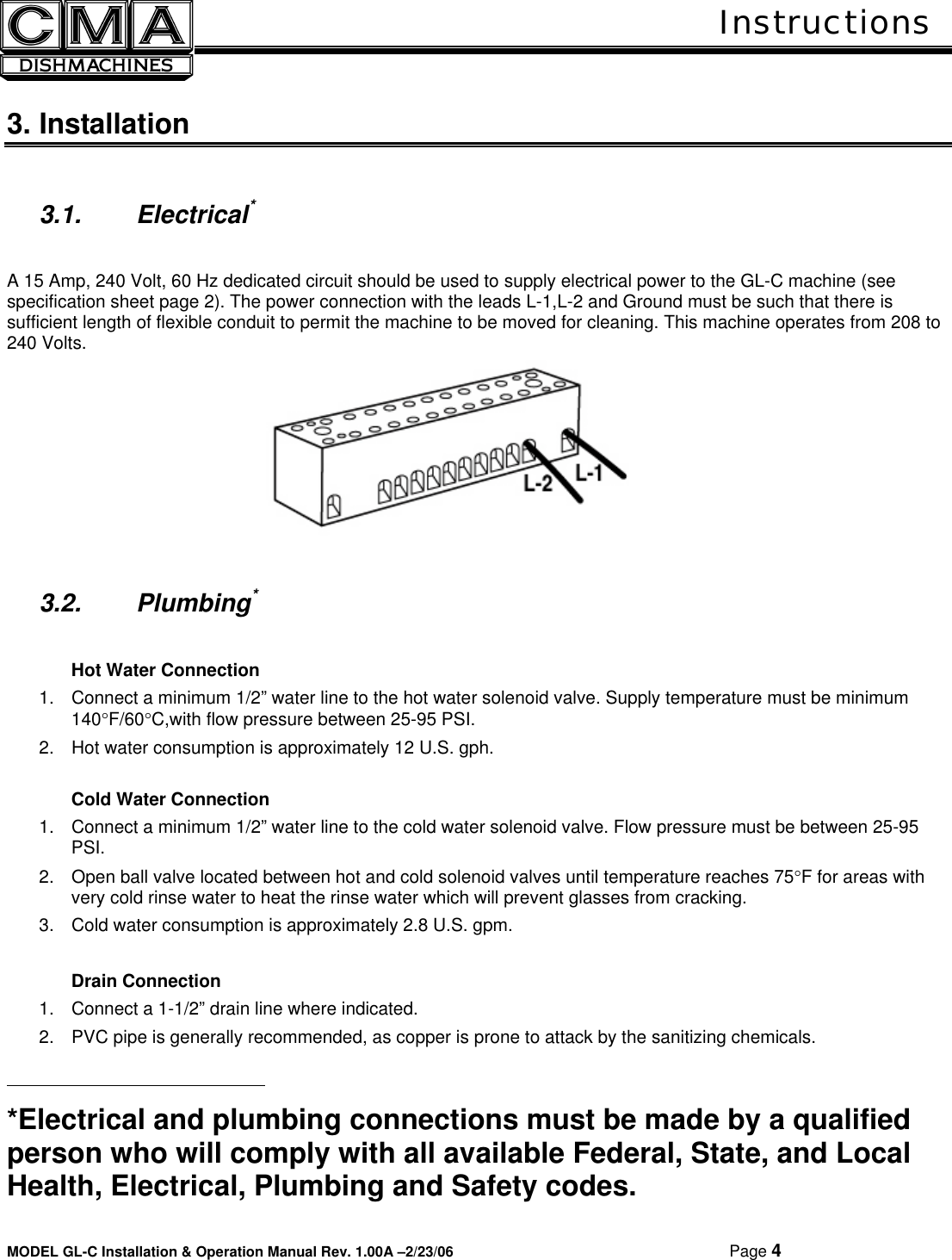 Cma Dishmachines Gl C Users Manual 180UC Svc & Parts Rev 1.03 050201