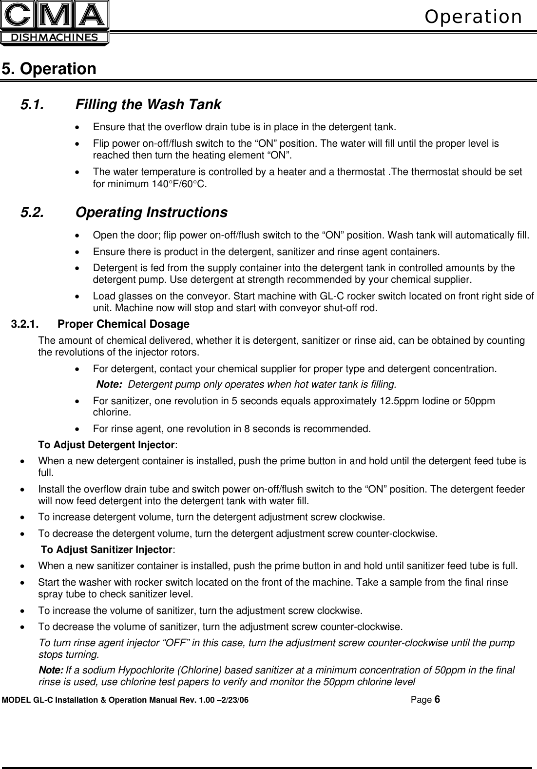 Page 7 of 11 - Cma-Dishmachines Cma-Dishmachines--Gl-C-Users-Manual- 180UC Svc & Parts Manual Rev 1.03 050201  Cma-dishmachines--gl-c-users-manual