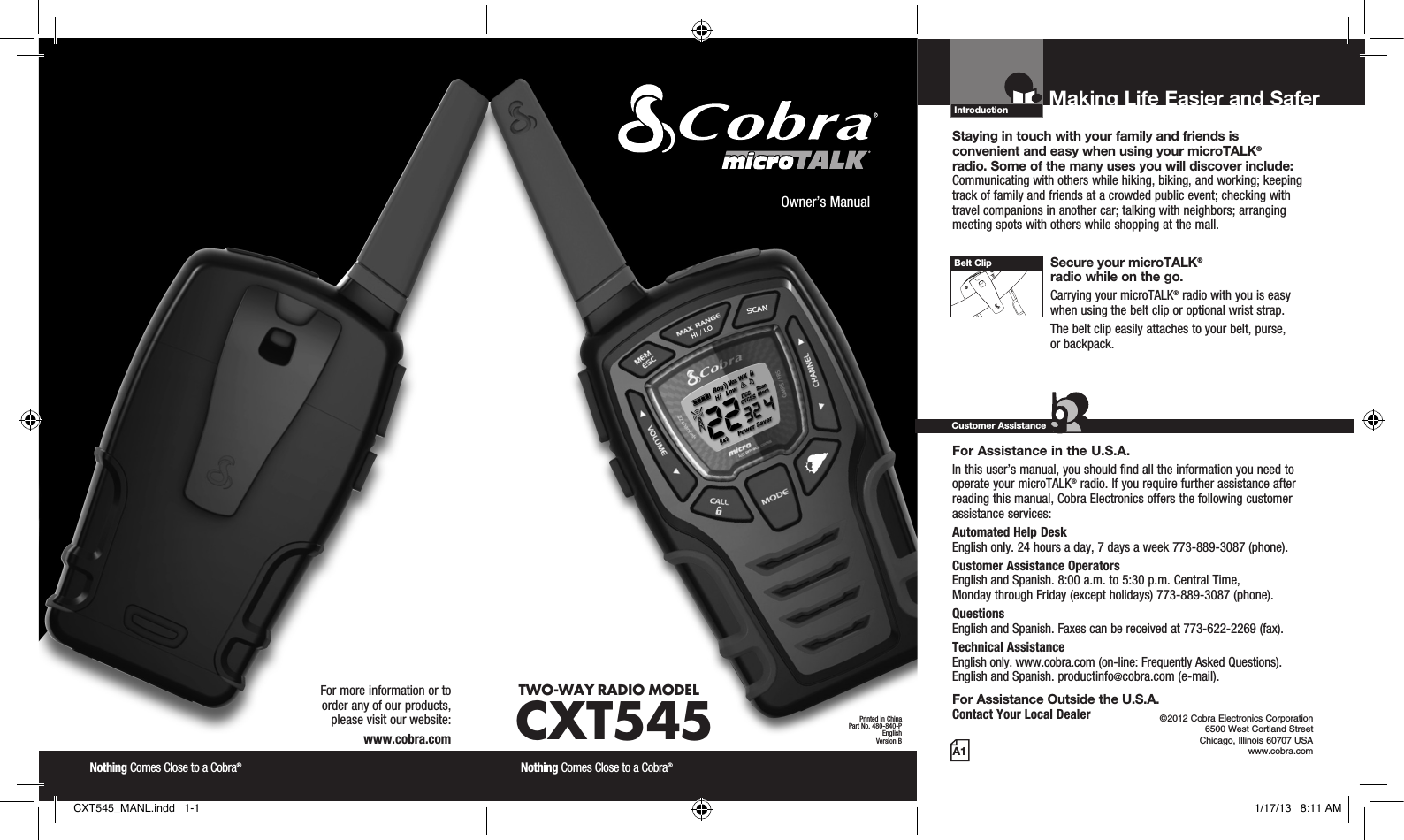 Cobra Electronics 2135A FRS/GMRS TRANSCEIVER User Manual 1