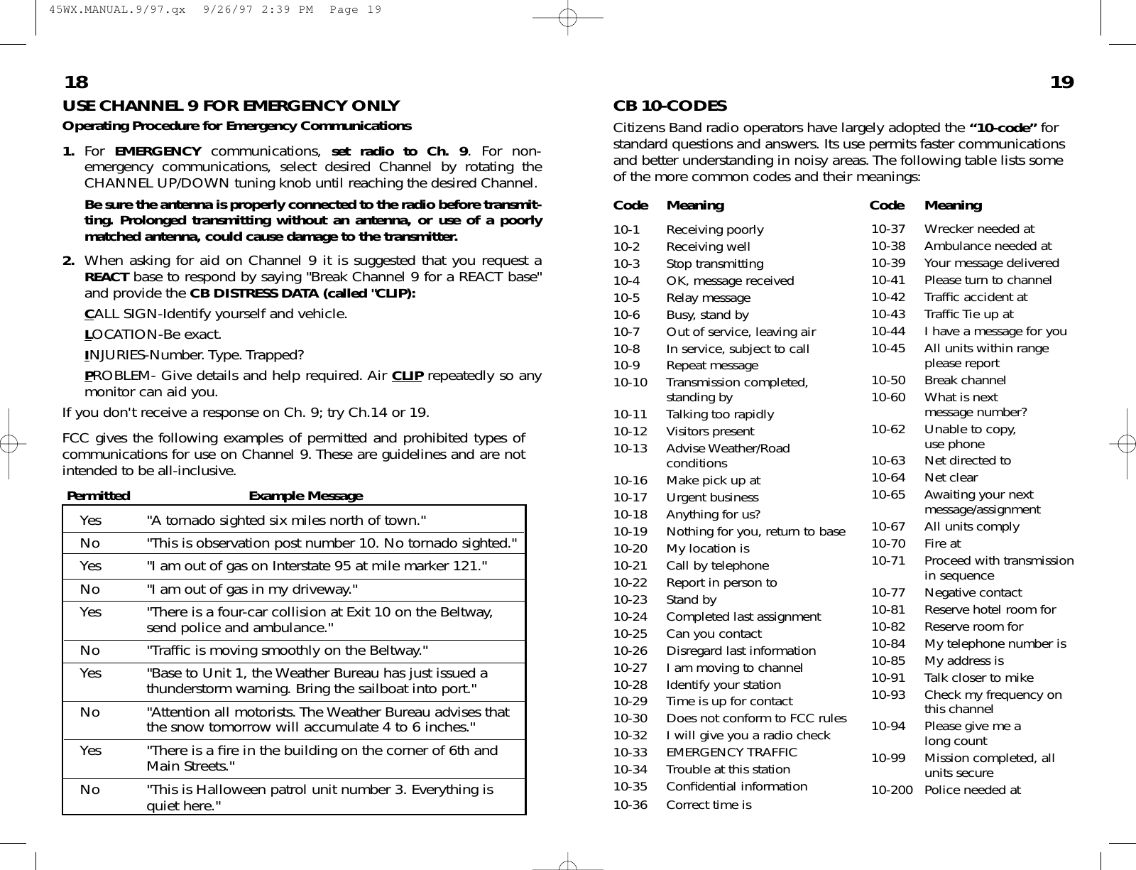 Page 10 of 12 - Cobra-Electronics Cobra-Electronics-45Wx-Operating-Instructions-  Cobra-electronics-45wx-operating-instructions