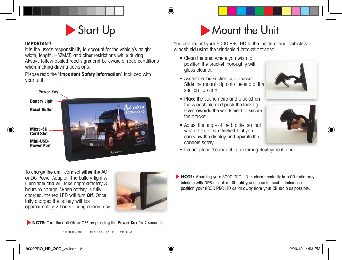 Page 2 of 8 - Cobra-Electronics Cobra-Electronics-8000-Pro-Hd-Quick-Start-Manual- 8000PRO_HD_QSG_vA  Cobra-electronics-8000-pro-hd-quick-start-manual