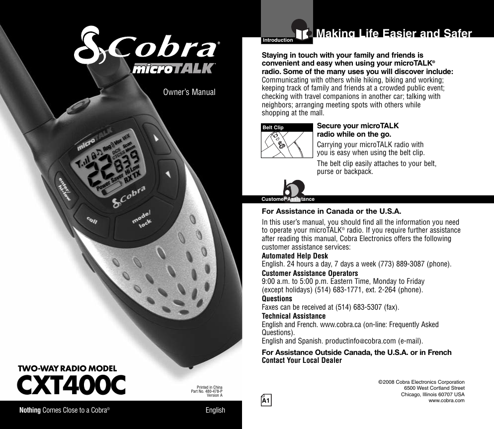 Cobra Electronics Cxt400C Users Manual 3500