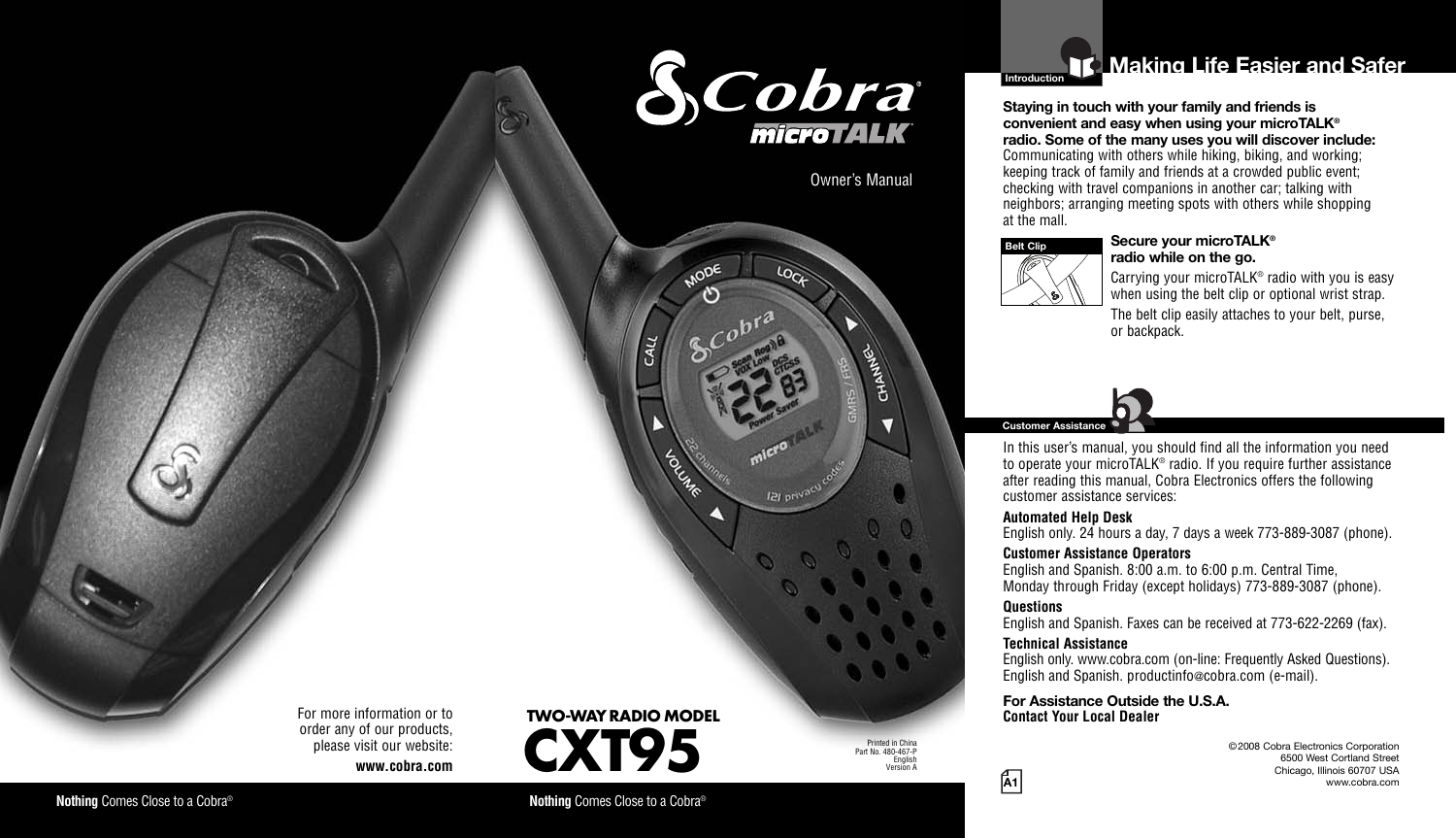 Page 1 of 11 - Cobra-Electronics Cobra-Electronics-Cxt95-Owners-Manual- 250WX  Cobra-electronics-cxt95-owners-manual