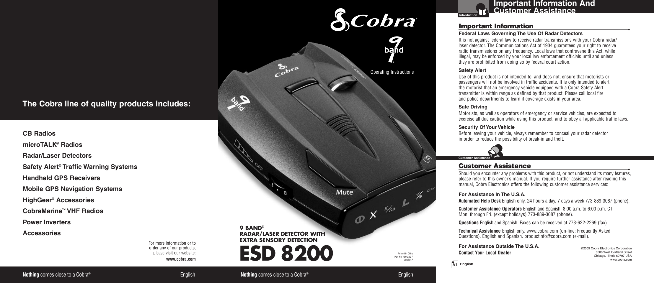 Page 1 of 11 - Cobra-Electronics Cobra-Electronics-Esd-8200-Operating-Instructions- 7000  Cobra-electronics-esd-8200-operating-instructions