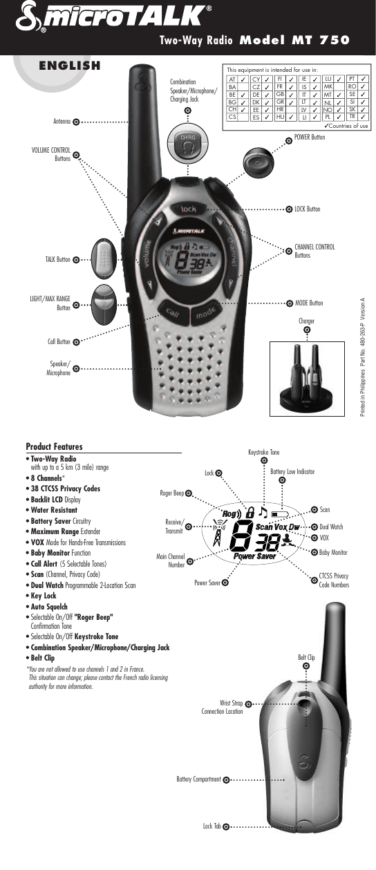 Page 1 of 9 - Cobra-Electronics Cobra-Electronics-Mt-750-Owners-Manual- MT725-British  Cobra-electronics-mt-750-owners-manual