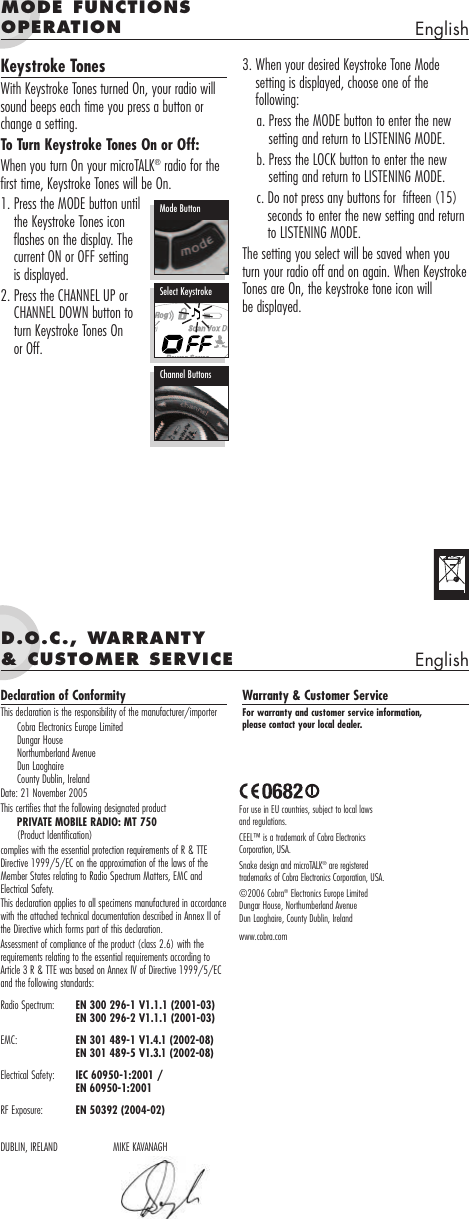 Page 9 of 9 - Cobra-Electronics Cobra-Electronics-Mt-750-Owners-Manual- MT725-British  Cobra-electronics-mt-750-owners-manual