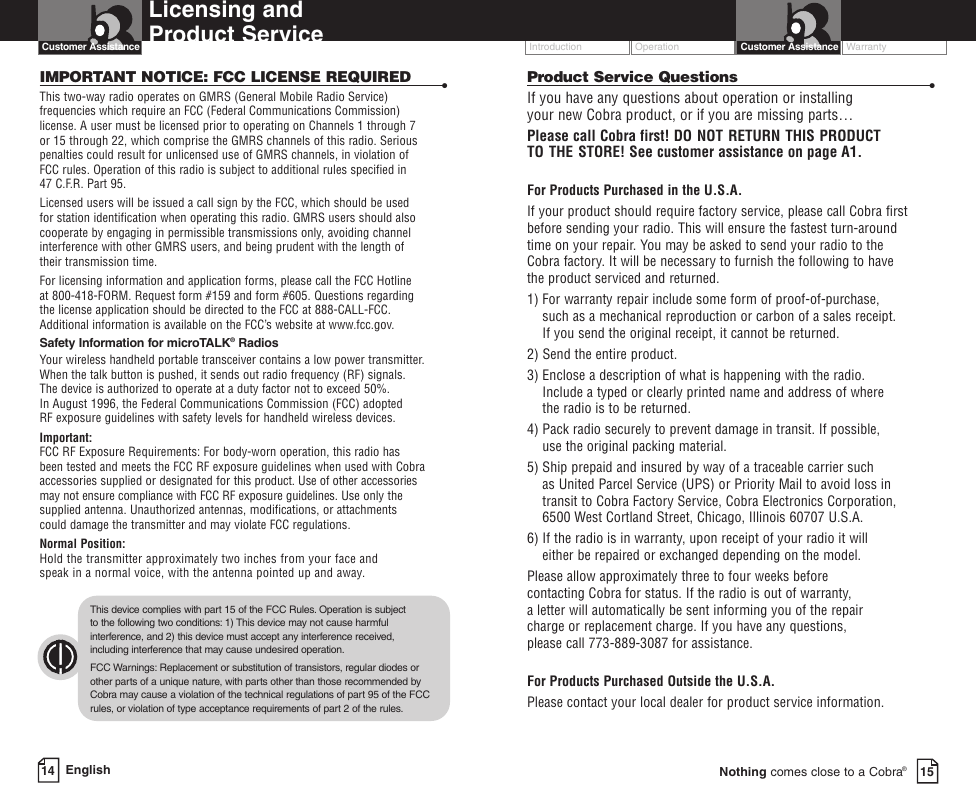 Page 10 of 11 - Cobra-Electronics Cobra-Electronics-Pr590Wx-Owners-Manual- 250WX  Cobra-electronics-pr590wx-owners-manual