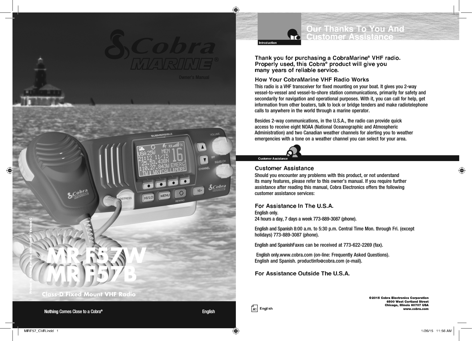Cobra Electronics MRF77 VHF Marine Radio User Manual MRF57 MANL v C